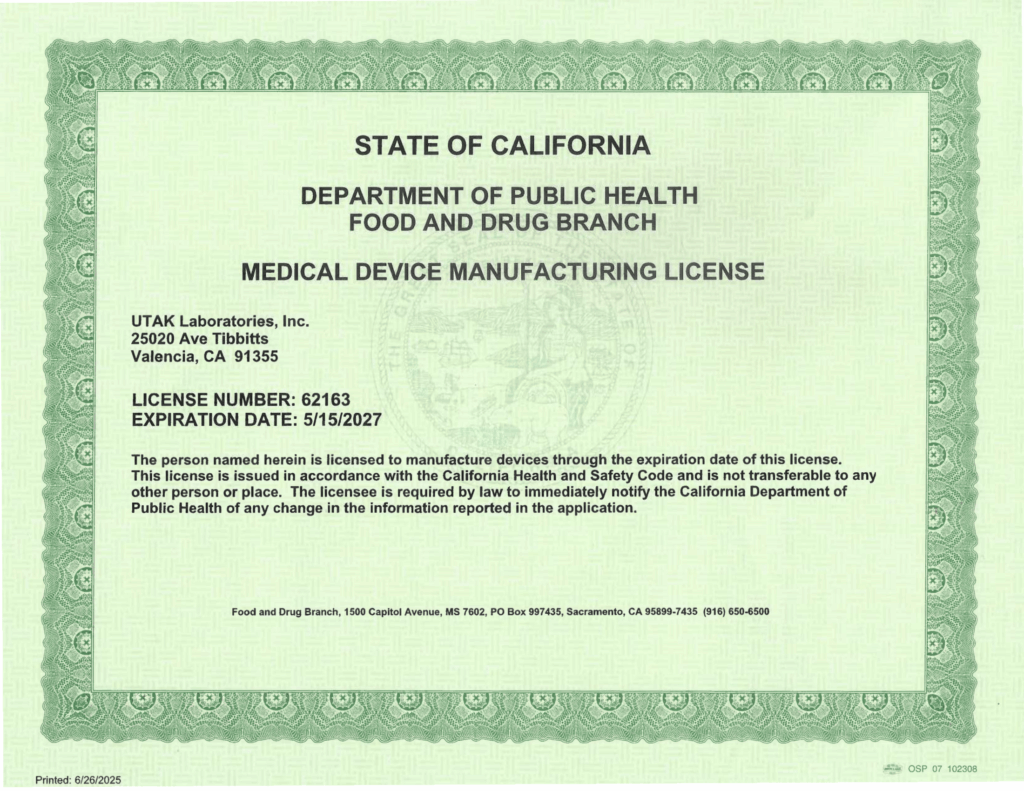 CA Medical Device License